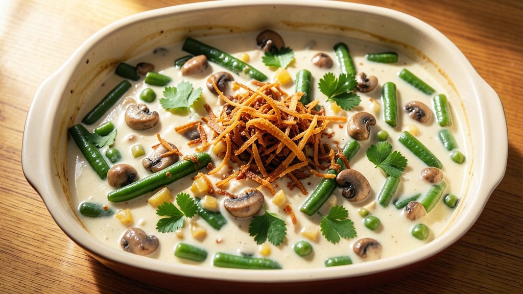 Campbell's Cream of Mushroom Green Bean Casserole Recipe: Golden Crispy Top, Velvety Mushroom Layers