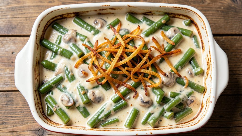 Classic Green Bean Casserole Recipe With Canned Green Beans: Retro Comfort With Crunchy Onion Top
