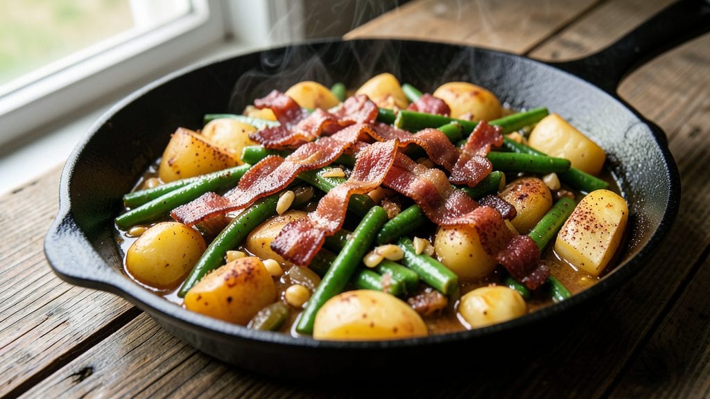 Southern Style Green Beans and Potatoes Recipe: Smoky Bacon Bites and Golden Crisp Edges